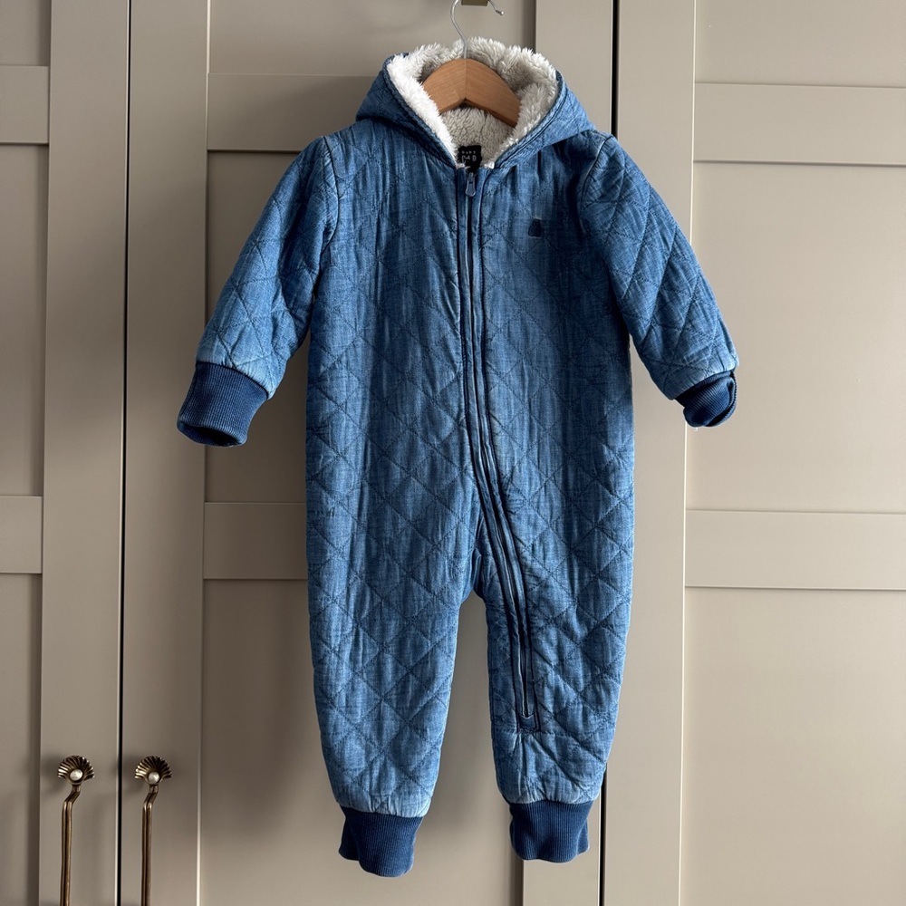 Gap Baby Denim Teddy Fleece Lined Coverall Full Zip Quilted 12-18Months Jumpsuit